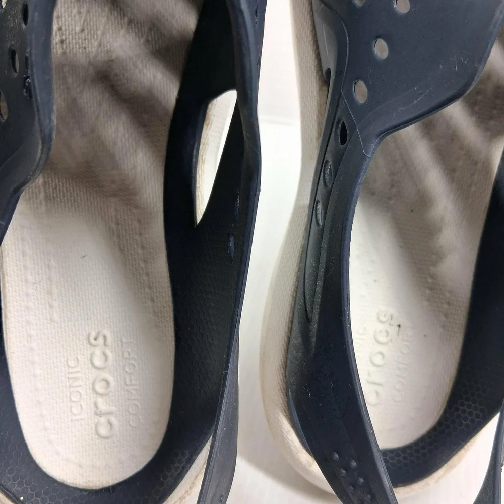 Crocs Swiftwater Mesh Deck Sandals Mens 8 Navy Blue White Water Shoes 203965